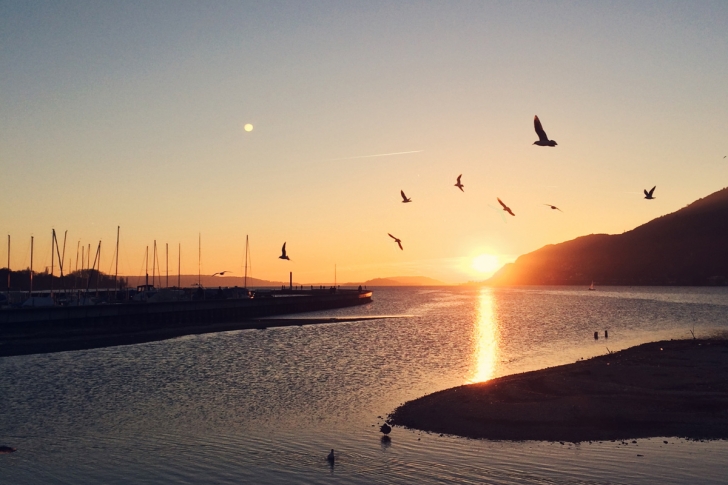 Le coucher de soleil sur le lac de Bienne