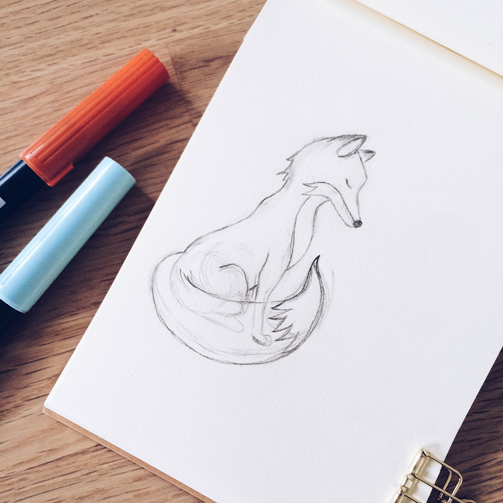 Dessin au crayon d'un petit renard