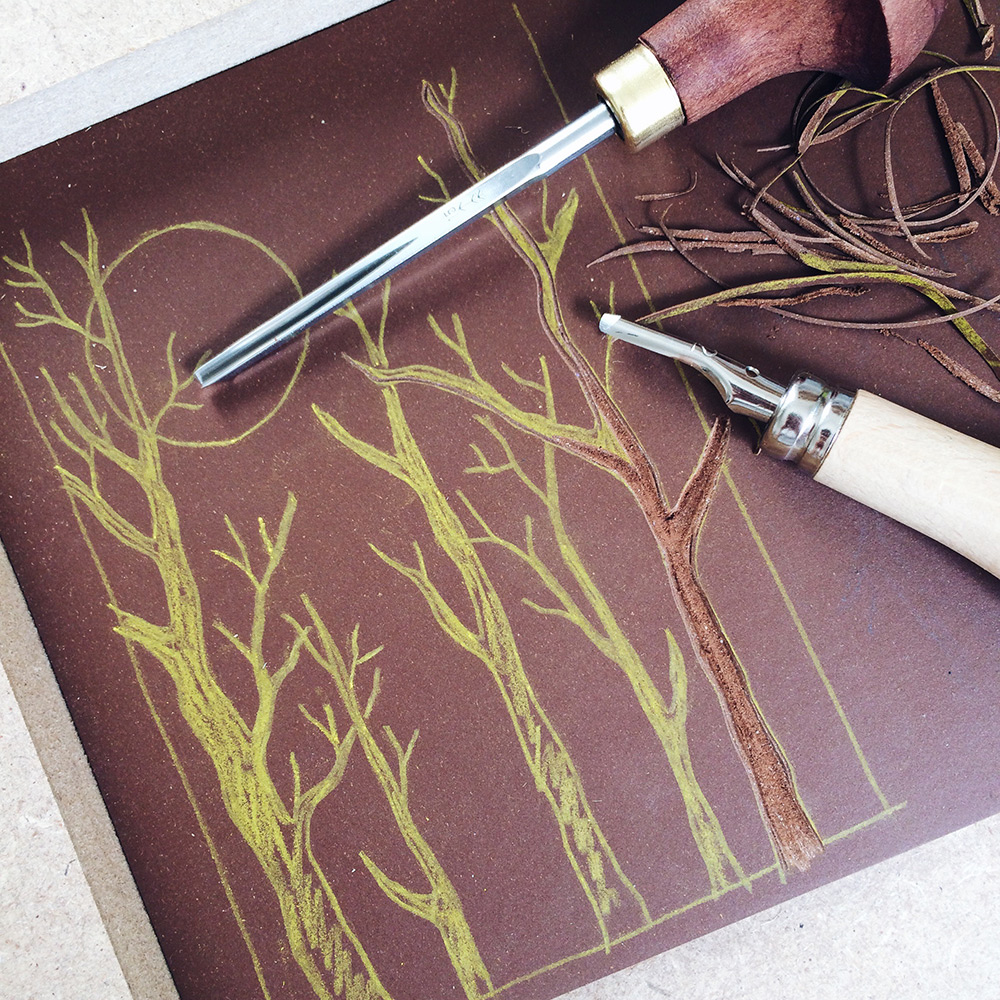 Gravure en cours sur lino
