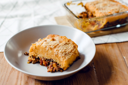 Hachis parmentier végétalien aux lentilles vertes et patates douces